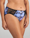 Model wears Wild Violet Full Brief in BLUE HYDRANGEA PRINT. On body side view