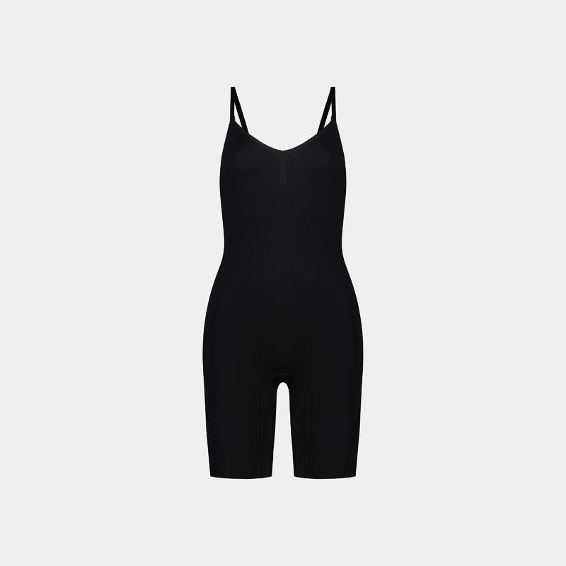 Medium Control Jumpsuit in BLACK. Flat lay front view
