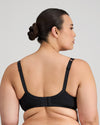 Model wears Coral Underwire Bra in BLACK. On body back view