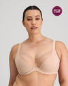 Model wears Faithful Underwire Bra in LATTE. On body front view