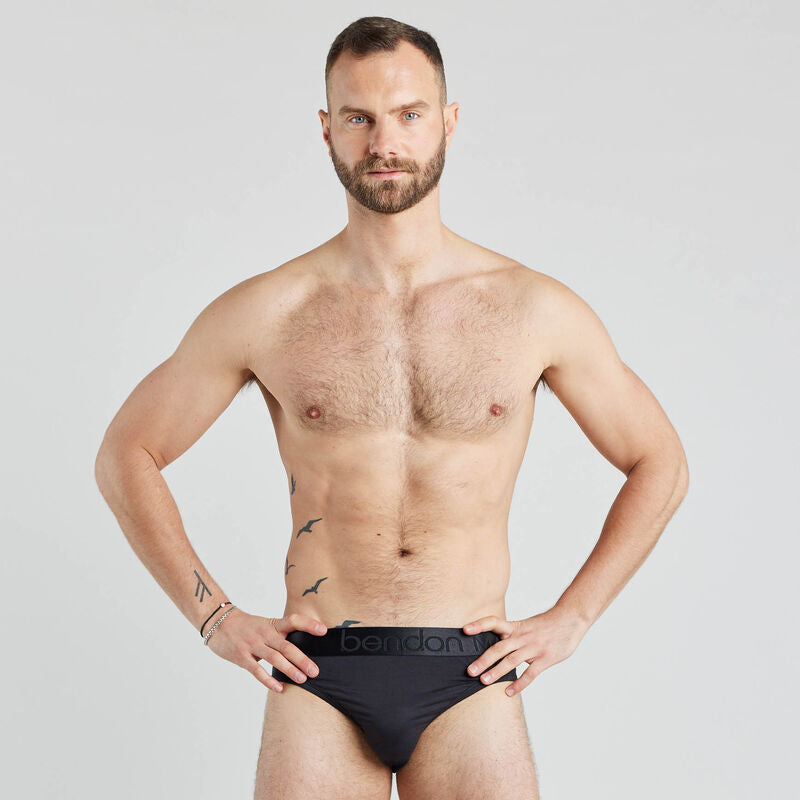 Bamboo Mens Brief in BLACK. Feature shot