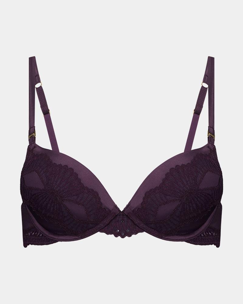 Palmer Push Up Bra in PLUM PERFECT. Flat lay front view
