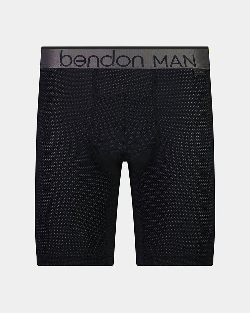 Everyday Active Mens Long Trunk in BLACK. Flat lay front view