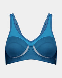 Bendon Sports Underwire Bra in COSAIR/MOSAIC BLUE. Flat lay front view