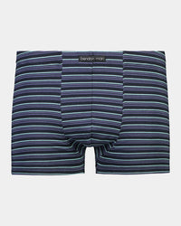 Cotton Stretch Mens Trunk in NAVY STRIPE. Flat lay front view