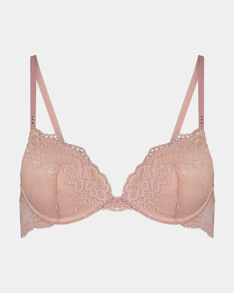 My Fit Lace Push Up Bra in EVENING SAND. Flat lay front view