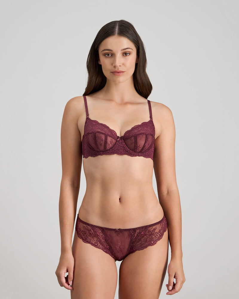 Sofia Underwire Bra in FIG. Flat lay back view