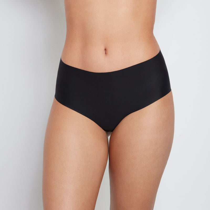Model wears No Show Full Brief in BLACK. On body front view