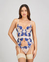 Model wears Everleigh Corset in SURF THE WEB/BLUSH. On body front view