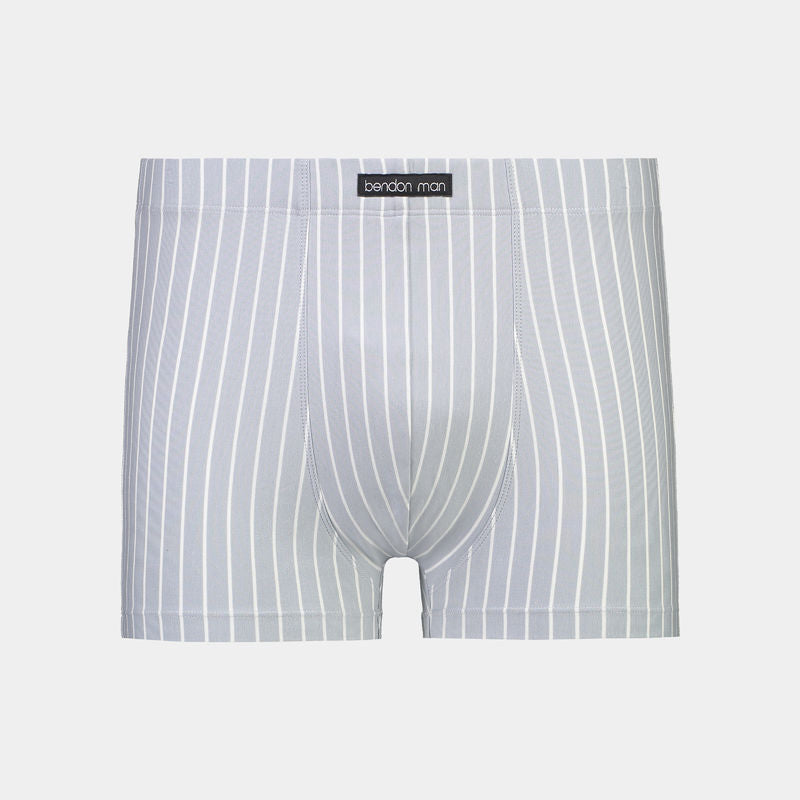 Cotton Stretch Mens Trunk in BLUE FOG STRIPE. Flat lay front view