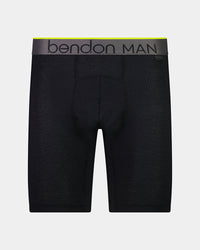 Everyday Active Mens Long Trunk in BLACK. Flat lay front view