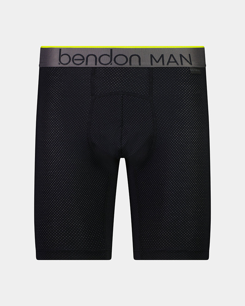 Everyday Active Mens Long Trunk in BLACK. Flat lay front view