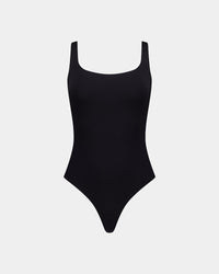Extra-Ordinary Bodysuit in BLACK. Flat lay front view