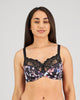 Model wears Wild Violet Underwire Bra in DARK FOLKLORE PRINT. On body front view