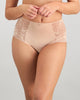 Model wears Embrace Full Brief in LATTE. On body front view