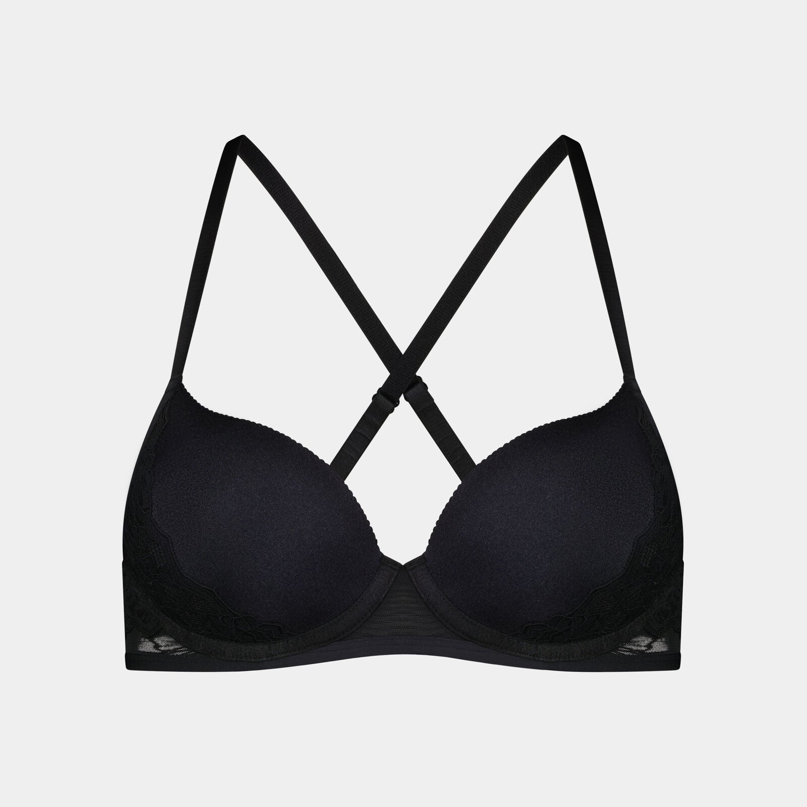 Chloe Contour Bra in BLACK. Flat lay back view