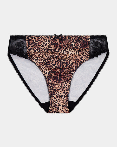 Violet Floral High Cut Brief in MYTHOS ANIMAL PRINT. Flat lay front view