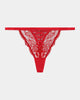 Lace Me Up Thong in JESTER RED. Flat lay front view
