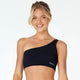 Model wears Lola Rib Crop Top in BLACK. On body front view