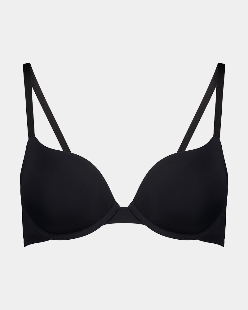 Bendon Essentials Push Up Bra in BLACK. Flat lay front view