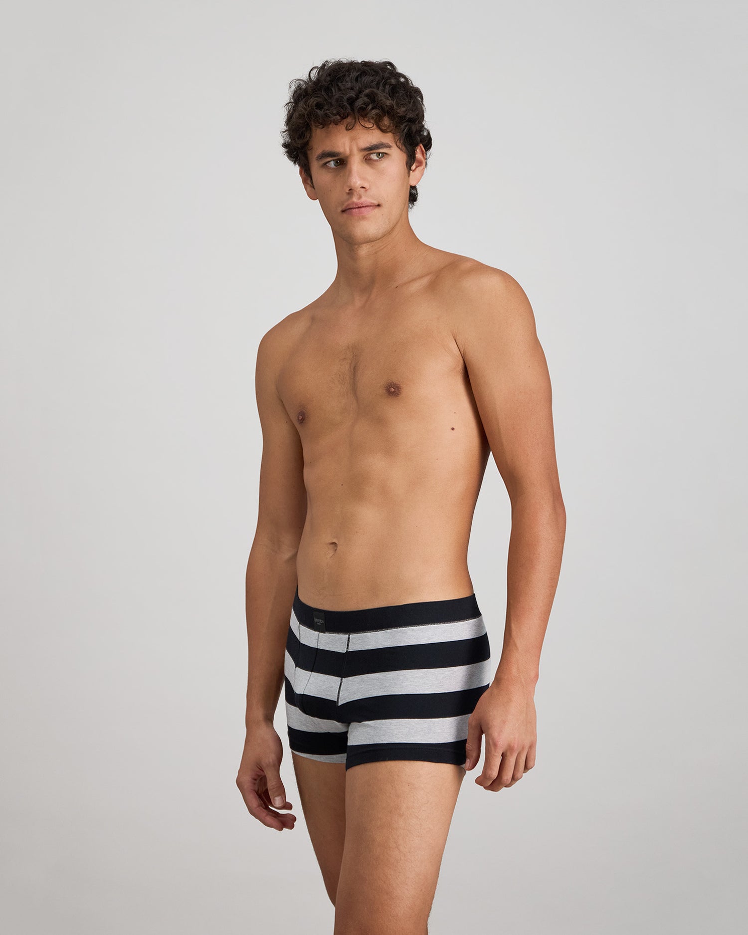 Rugby Stripe Mens Trunk in BLACK RUGBY STRIPE. Flat lay back view