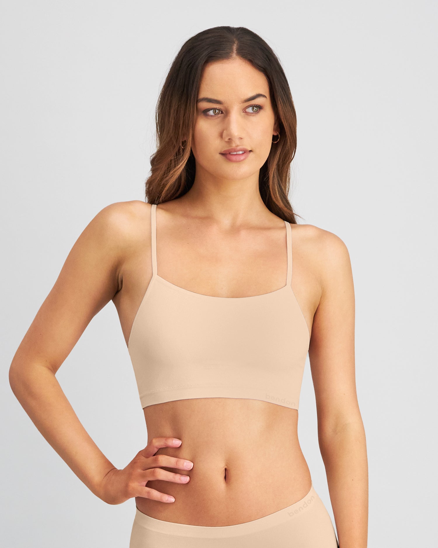 Simply Seamless Crop Top in Nude. Feature shot