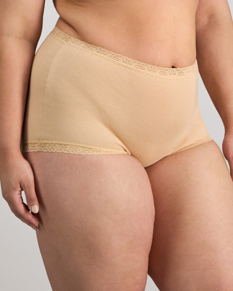 Model wears Bendon Cotton Full Brief in NATURELLE. On body front view