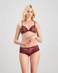 My Fit Lace Brazilian in WINDSOR WINE. Flat lay back view