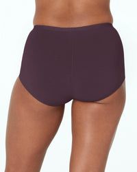 Model wears Body Cotton Full Brief in PLUM PERFECT. On body back view