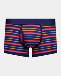 Bold Stripe Mens Trunk in MEDIEVAL/GARNET STRIPE. Flat lay front view