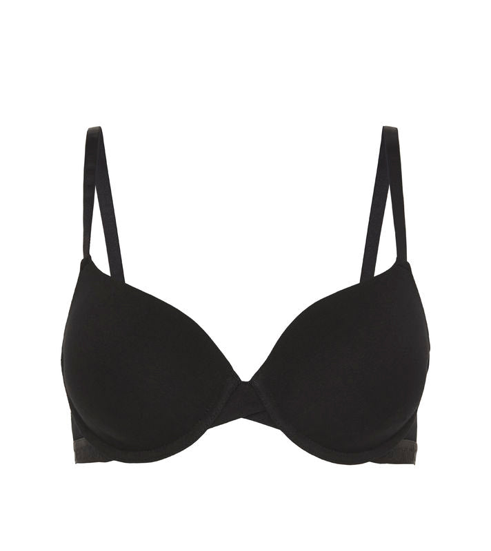 Body Cotton Contour Bra in BLACK. Flat lay front view