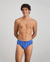 Cotton Stretch Mens Brief in SURF THE WEB STRIPE. Feature shot