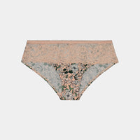 Rosemary Bikini in PEACHY PINK PRINT. Flat lay front view