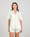 Model wears Holly Short PJ in IVORY. On body front view