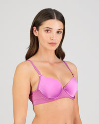 Model wears Bendon Body Contour Bra in RADIANT ORCHID. On body side view