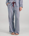 Model wears Cabana Stripe Long Pj Pant in COOL BLUE. On body front view