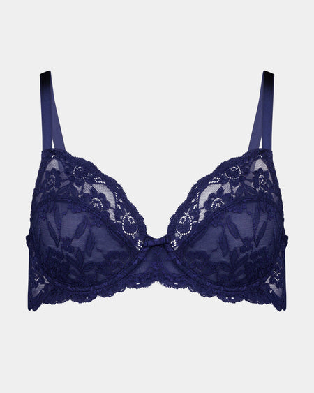 Baroque Underwire Bra in Medieval Blue. Flat lay front view