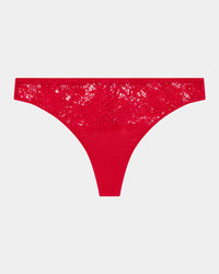 Adoration Thong in SALSA. Flat lay front view