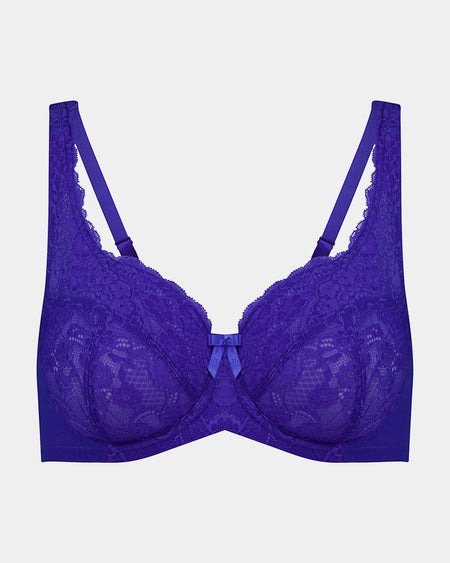 Lace Romance Underwire Bra in DAZZLING BLUE. Flat lay front view