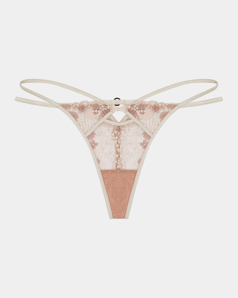 Flirt In Paradise Thong in SUGAR. Flat lay front view