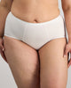 Model wears Body Cotton Full Brief in WHITE. On body front view