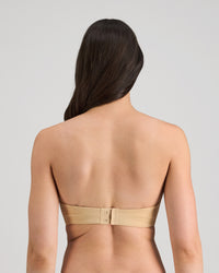 Model wears My Fit Smooth Strapless Bra in FRAPPE. On body back view
