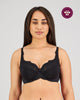Model wears Laurel Underwire Bra in BLACK. On body front view