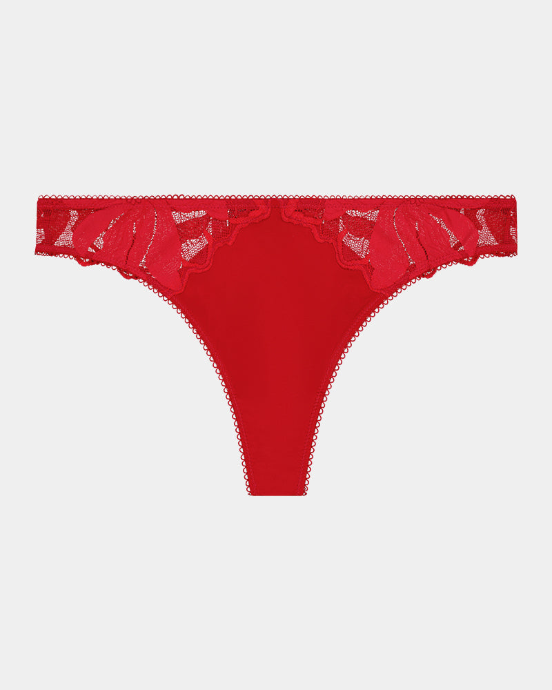 Margot Estelle Thong in JESTER RED. Flat lay front view