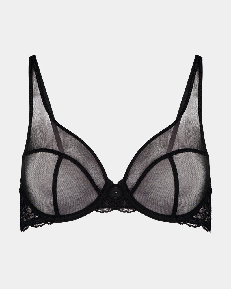 Lace Impact Underwire Bra in BLACK. Flat lay front view