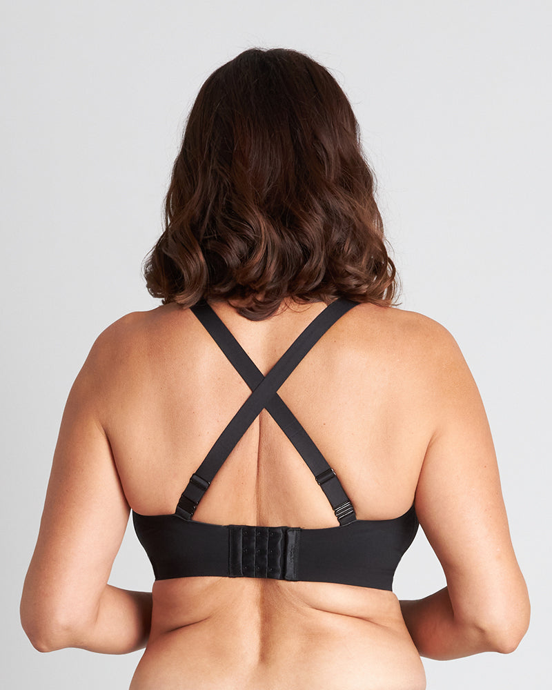Comfit Collection Wire Free Bra in BLACK. Flat lay back view
