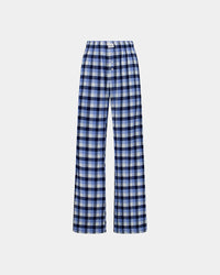 Cosy Flannel Long PJ Pant in BLUE CHECK. Flat lay front view