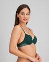 Model wears Stripe Elastic & Papertouch Push Up Bra in RAIN FOREST. On body side view