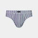 High Tech Cotton Mens Brief in AMETHYST PEARLBLUE STRIPE. Flat lay front view
