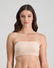 Model wears Extra-Ordinary Bandeau in LATTE. On body front view